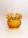 Vintage Fenton Glass Small Amber Hobnail Vase with Ruffle Edge