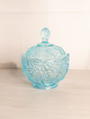 Vintage Fenton Light Blue Opalescent Glass Lily of The Valley Lidded Dish