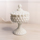 Vintage Fenton Milk Glass Hobnail Lidded Compote Candy Dish