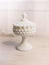 Vintage Fenton Milk Glass Hobnail Lidded Compote Candy Dish