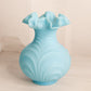 Vintage Fenton Mist Blue Matte Glass Vase with Ruffle Edge