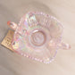 Vintage Fenton Pink Iridescent Glass Butterfly Dish with 2 Handles