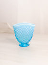 Vintage Fenton Small Blue Opalescent Glass Hobnail Fan Vase