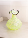 Vintage Fenton Yellow Green Opalescent Iridescent Uranium Glass Vase with Swan Designs (Glows)