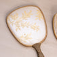 Vintage Gold Tone Floral Handheld Mirror and Brush Set
