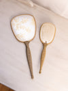 Vintage Gold Tone Floral Handheld Mirror and Brush Set