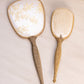 Vintage Gold Tone Floral Handheld Mirror and Brush Set