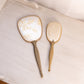 Vintage Gold Tone Floral Handheld Mirror and Brush Set