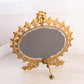Vintage Gold Tone Standing Oval Mirror with Fleur de Lis Designs