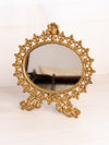 Vintage Gold Tone Standing Oval Mirror with Fleur de Lis Designs