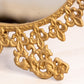 Vintage Gold Tone Standing Oval Mirror with Fleur de Lis Designs