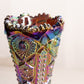 Vintage Imperial Glass Amber Carnival Glass Sawtooth Edge Footed Vase