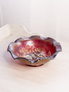 Vintage Imperial Glass Red Iridescent Open Rose Bowl with Ruffle Edge