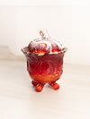 Vintage Imperial Red Amberina Slag Glass Lidded Dish