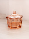 Vintage Indiana Octagonal Peachy Pink Glass Lidded Dish