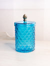 Vintage LE Smith Glass Blue Lidded Canister Jar with Silver Tone Finial