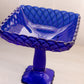 Vintage LE Smith Glass Square Cobalt Blue Trellis Compote