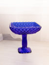 Vintage LE Smith Glass Square Cobalt Blue Trellis Compote