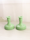 LE Smith Green Jadeite Glass Hobnail Candlestick