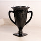 Vintage LE Smith Medium Black Glass Vase with 2 Handles and Dancing Women