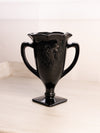Vintage LE Smith Medium Black Glass Vase with 2 Handles and Dancing Women