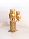 Vintage Large Brass Two Owls on Tree Figurine