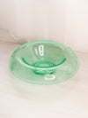 Vintage Large Green Uranium Glass Bowl with Flared Edge and Etched Floral Designs (Glows)