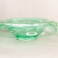Vintage Large Green Uranium Glass Bowl with Flared Edge and Etched Floral Designs (Glows)