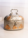 Vintage Large Oval Silver Tone and Copper Floral Metal Hinged Lidded Box