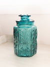 Vintage Large Teal Green Lidded Canister Jar with Scroll Designs