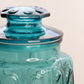 Vintage Large Teal Green Lidded Canister Jar with Scroll Designs