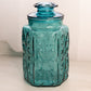 Vintage Large Teal Green Lidded Canister Jar with Scroll Designs