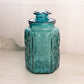 Vintage Large Teal Green Lidded Canister Jar with Scroll Designs