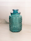 Vintage Large Teal Green Lidded Canister Jar with Scroll Designs