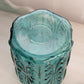 Vintage Large Teal Green Lidded Canister Jar with Scroll Designs