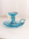 Vintage Blue Candleholder Chamberstick with Circular Base and Handle
