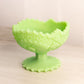 Vintage Matte Light Green Uranium Glass Compote with Sawtooth Edge (Glows)