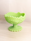 Vintage Matte Light Green Uranium Glass Compote with Sawtooth Edge (Glows)