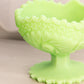 Vintage Matte Light Green Uranium Glass Compote with Sawtooth Edge (Glows)