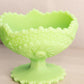 Vintage Matte Light Green Uranium Glass Compote with Sawtooth Edge (Glows)