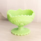 Vintage Matte Light Green Uranium Glass Compote with Sawtooth Edge (Glows)