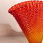Vintage Medium Amberina Glass Diamond Point Fan Vase with Crimped Edge (Glows)