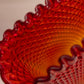 Vintage Medium Amberina Glass Diamond Point Fan Vase with Crimped Edge (Glows)