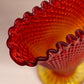 Vintage Medium Amberina Glass Diamond Point Fan Vase with Crimped Edge (Glows)