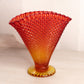 Vintage Medium Amberina Glass Diamond Point Fan Vase with Crimped Edge (Glows)