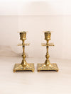 Vintage Medium Brass Candlestick with Square Base and Fancy Designs
