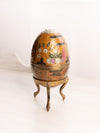 Vintage Medium Brass Egg Lidded Container with Floral Designs and Brass Stand (Glows)