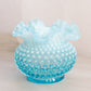 Vintage Fenton Medium Circular Blue Opalescent Glass Hobnail Vase