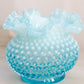 Vintage Fenton Medium Circular Blue Opalescent Glass Hobnail Vase