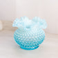 Vintage Fenton Medium Circular Blue Opalescent Glass Hobnail Vase